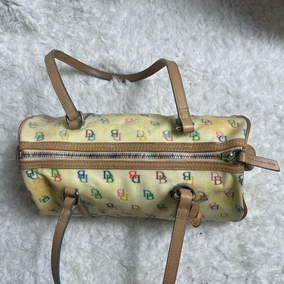 Dooney & Bourke PVC Multi color logo Bagette shoulder bag. Tan leather trims - Picture 6 of 16
